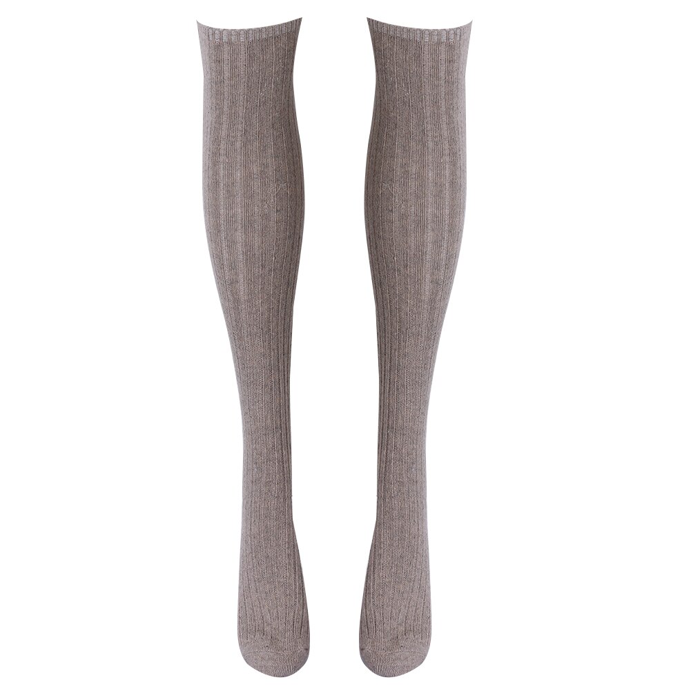 Medias largas y gruesas de algodón para mujer, mallas de lana suave tejidas por encima de la rodilla, largas, hasta el muslo, color negro, invierno, novedad: Caqui