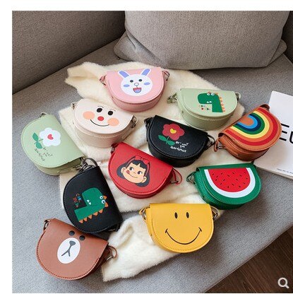 Cartoon Regenboog Kinderen Mini Crossbody Bag Pu Leer Baby Kids Smile Bloem Portemonnee Leuke Jongens Meisjes Accessoires Tas