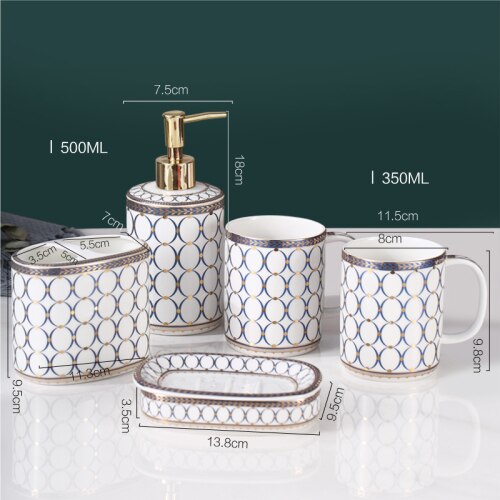 Nordic Luxe Keramische Cirkel Wassen Set Huishoudelijke Mondwater Cup Zeepbakje Lotion Fles Vijf Stuk Badkamer Decoratie Accessoires