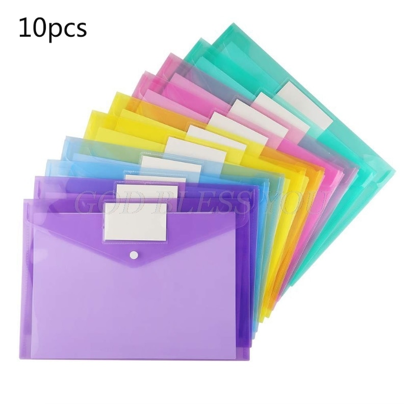 Plastic Envelopes Poly Envelopes, 10 Pack Clear Document Folders US Letter A4 Size File Envelopes with Label Pocket