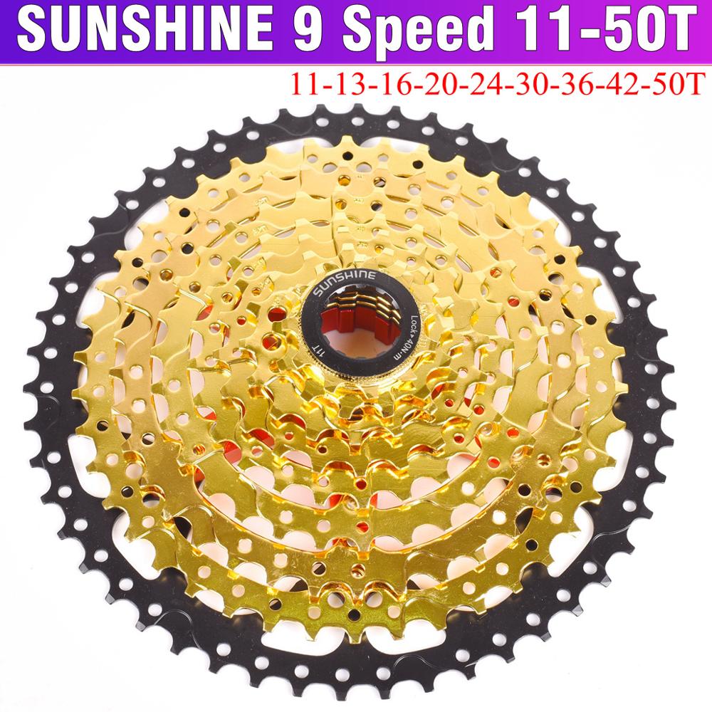 SUNSHINE-SZ 9 Speed Cassette 11-50T 11-42T Gold Mountain Bike WideRatio MTB Bicycle 9S Freewheel Compatible with M430 M4000 M590
