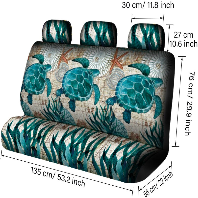 1/7Pcs Auto Seat Cover 3D Afdrukken Groen Gras Schildpad Patroon Voor En Achter Stoelhoezen, geschikt Voor De Meeste Suv 'S, Vrachtwagens En Tr