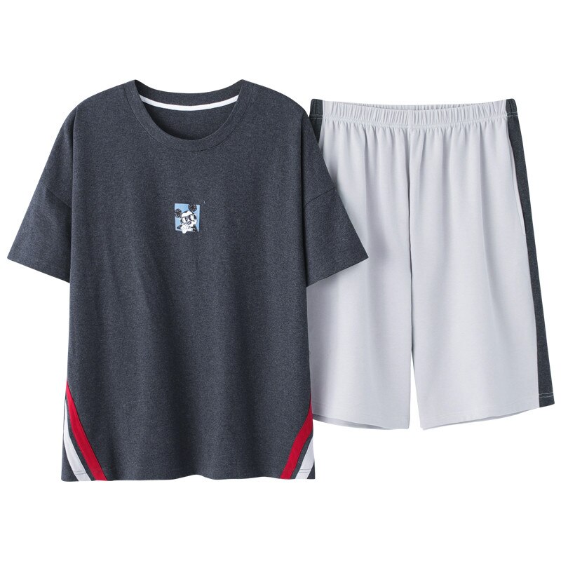 2-- delt jakkesæt kortærmede shorts sommer enkel herrepyjamas behagelig o-hals t-shirt drenge pyjamas stor størrelse l-xxxl pyjamas: Xxxl