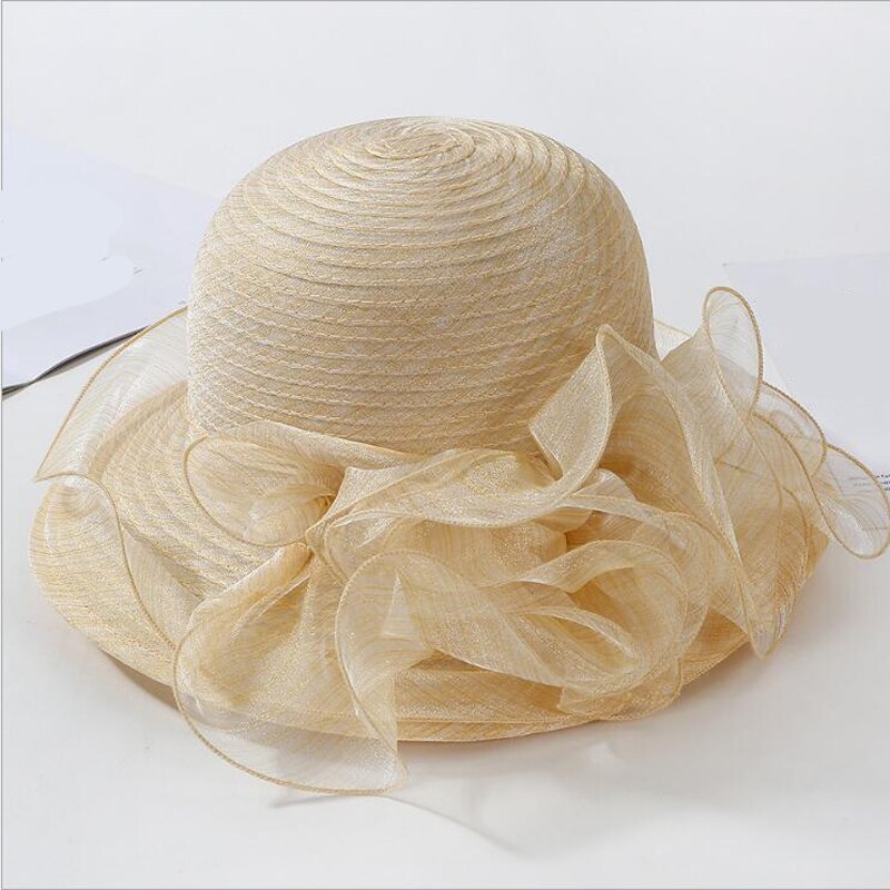 Ploermin Organza Zon Hoeden Vrouwen Bloem Zomer Bruiloft Caps Vrouwelijke Elegante Bloemen Uv Kerk Hoeden Mode
