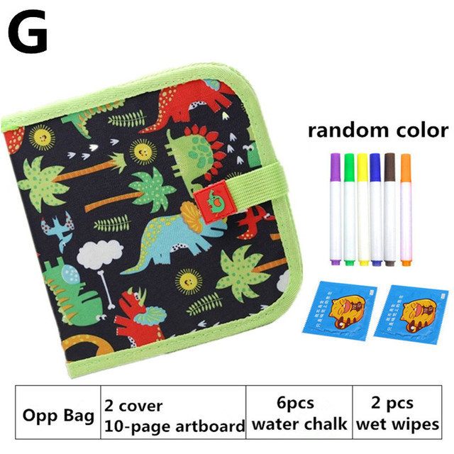 Baby DIY Drawing Book Portable Soft Chalk Drawing Board Coloring Book With Water Chalk Kid Painting Blackboard: G 10 pages