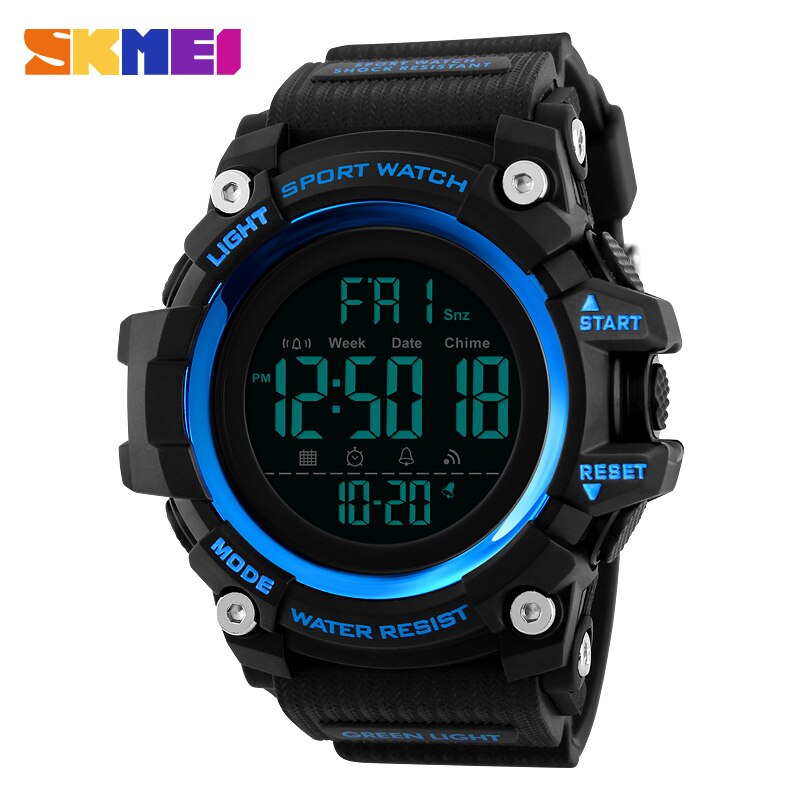 Skmei Shockproof 2 Tijd Sport Horloge Stopwatch Count Down Heren Digitale Horloges Waterdicht Zachte Klok Voor Mannelijke Reloj Hombre 1384: Blue