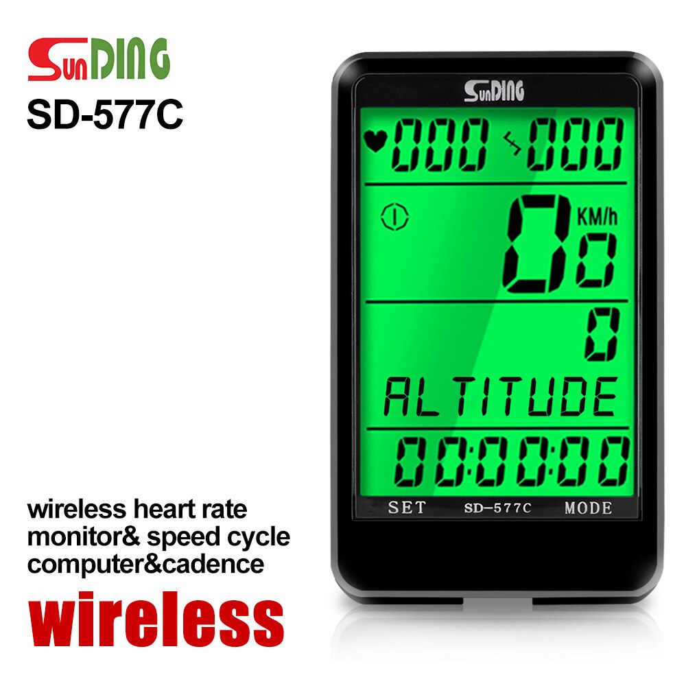 Sunding SD-577C Cycling Computer Wireless Stopwatch MTB Bike Cycling Odometer Stopwatch Bicycle Speedometer Time LCD Backlight: SD-577C  wireless