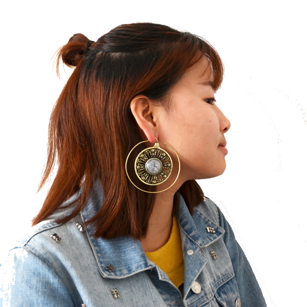 Showlove-2Pcs Brass Ear Weight Different Style IIndia Tribal Ear Taper Expander Plugs Piercing Gauge Earrings Body Jewelry