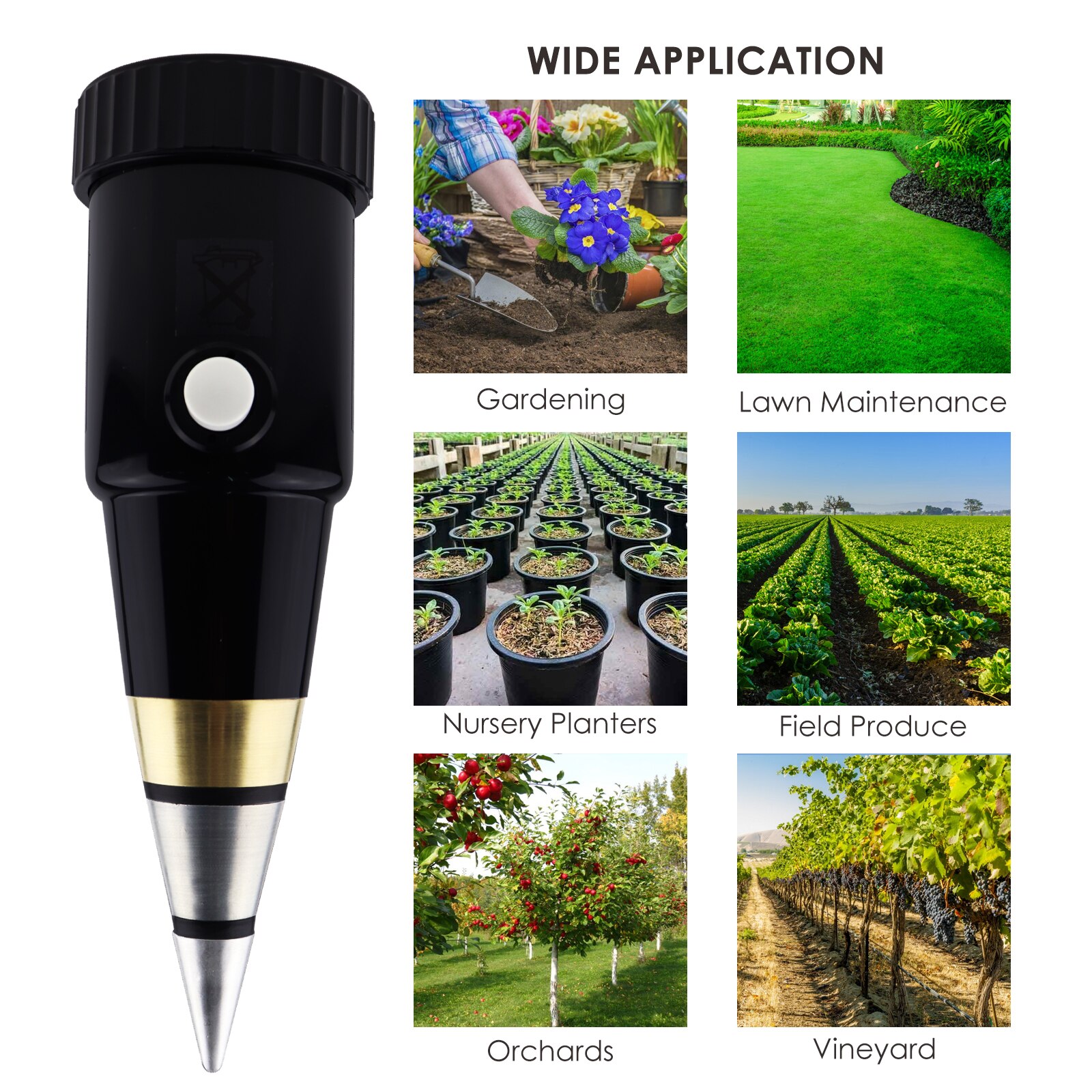 Medidor de nivel de humedad de pH del suelo 2 en 1, herramienta de prueba de jardinería, huertos, jardines, césped, jardineras, viñedos