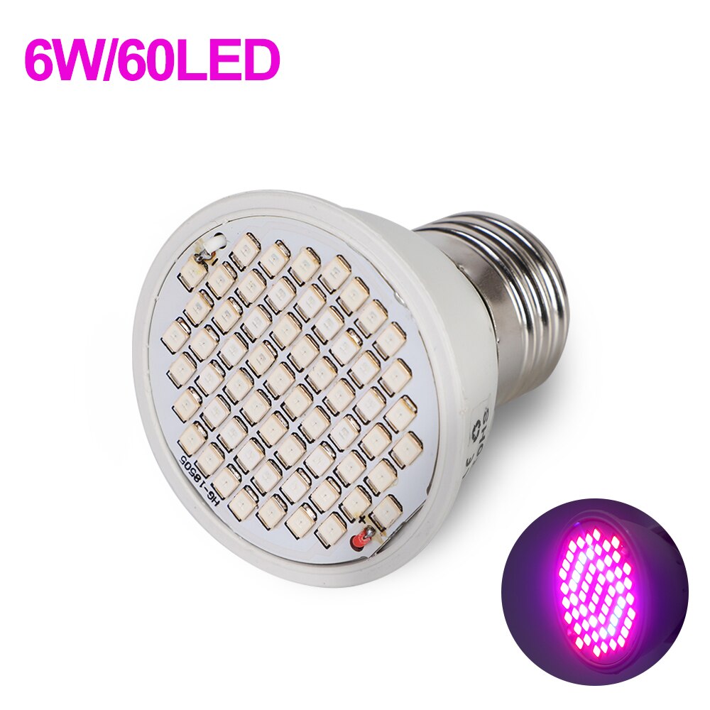 Led vokse lys  e27 fuldspektrum phyto vækst pære hydroponic voksende lys lamper vokse lys strip til phytolamps planter blomst: E27-60 kun pære