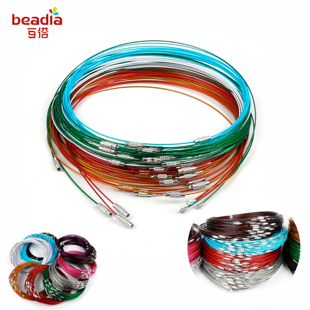 10pcs/lot 46cm multicolor mixed silver color Stainless Steel screw choker Necklace Wire Cord For DIY necklaces Craft Jewelry