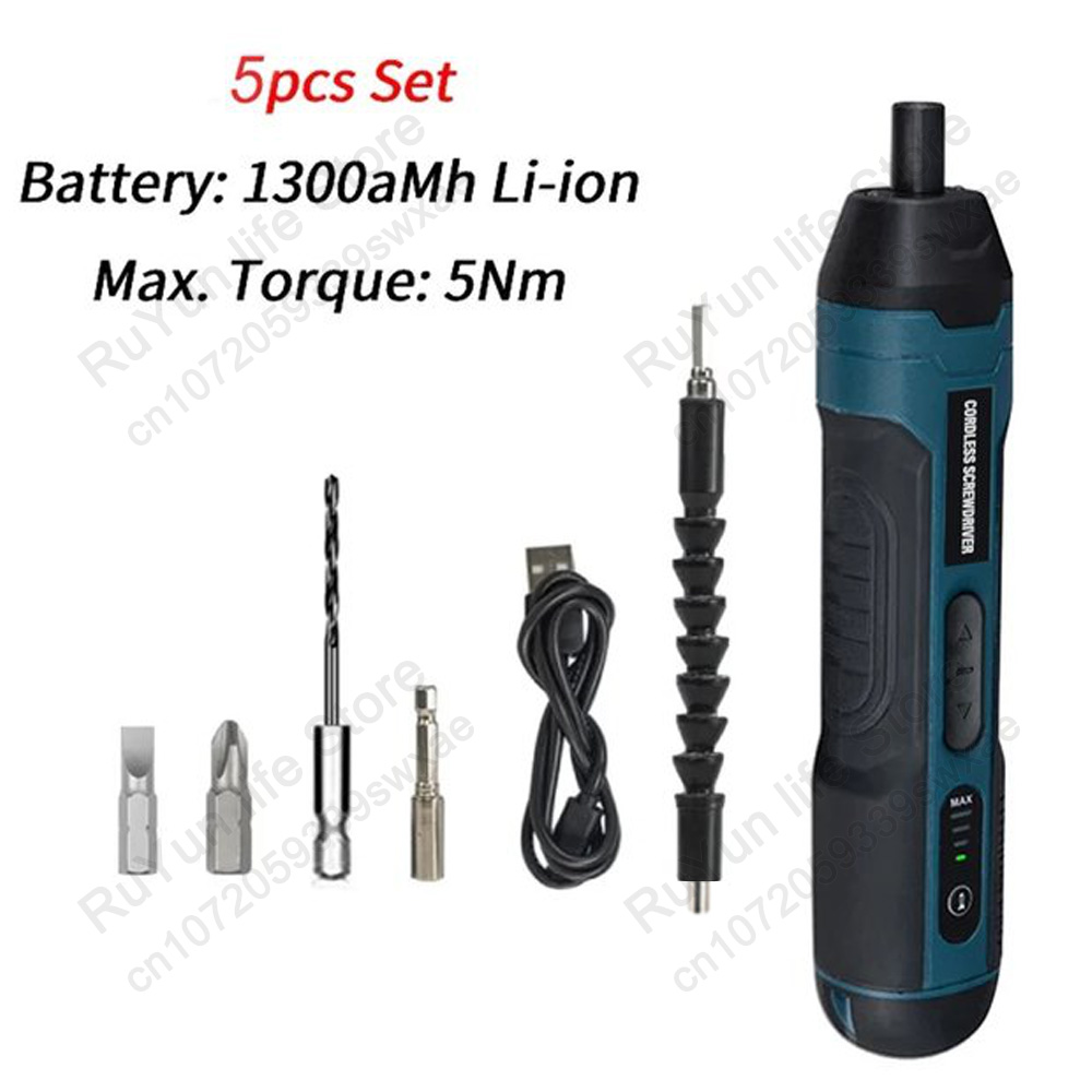 Mini elektrisk skruvmejselsats usb-laddningsbar 1300 mah justeringsborrmaskin multifunktionell demontering vridmoment reparationsverktygssats