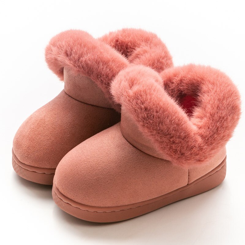 Herfst Winter Jongens Meisjes Snowboots Pluche Dikke Warme Solid Kids Laarzen Soft Furry Thuis Outdoor Peuter Kinderen Schoenen: Red / 6(insole 14cm)