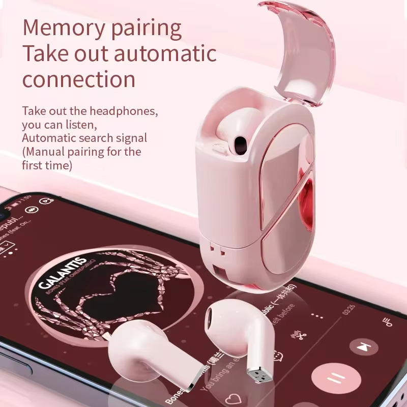 K520 Wireless Earbuds Stereo Earphones With Rotatable Love Heart Shaped Charging Case Low Latency Headphones For Phone Tablet