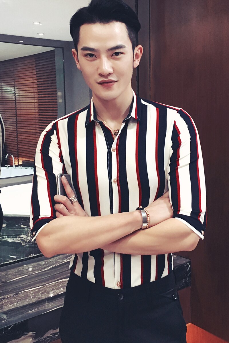 Mens Stripe white Shirt Short Sleeve Summer business casual style Masculina Oversize 5XL Red White black Stripe for man