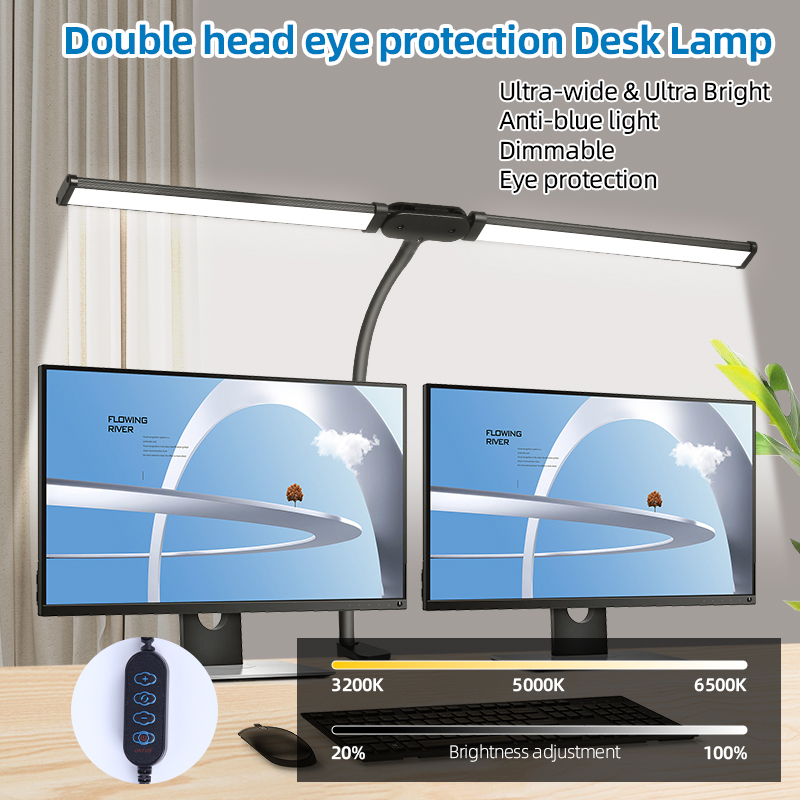 Clip Tafellamp Led Monitor Licht Standaard Usb 3 Kleurmodi En 10 Dimbare Leeslampjes Voor Studeerkantoor Dubbelkop Bureaulamp