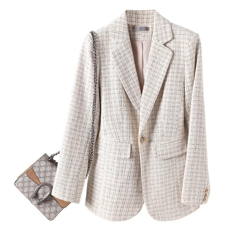 Lauri laki blazer dame office wear blazer jakke vintage sort blazer frakke plus size efterår vinter: Beige / S