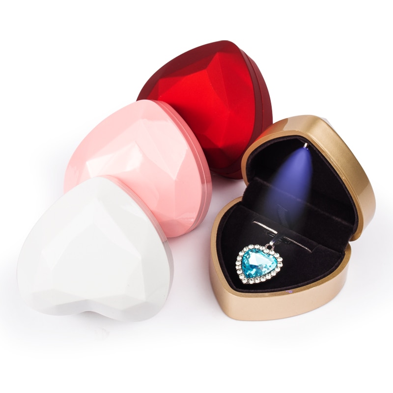 TA MINGREN heart-shaped LED wedding ring pendant box display storage jewelry Case velvet lining 6 colors available