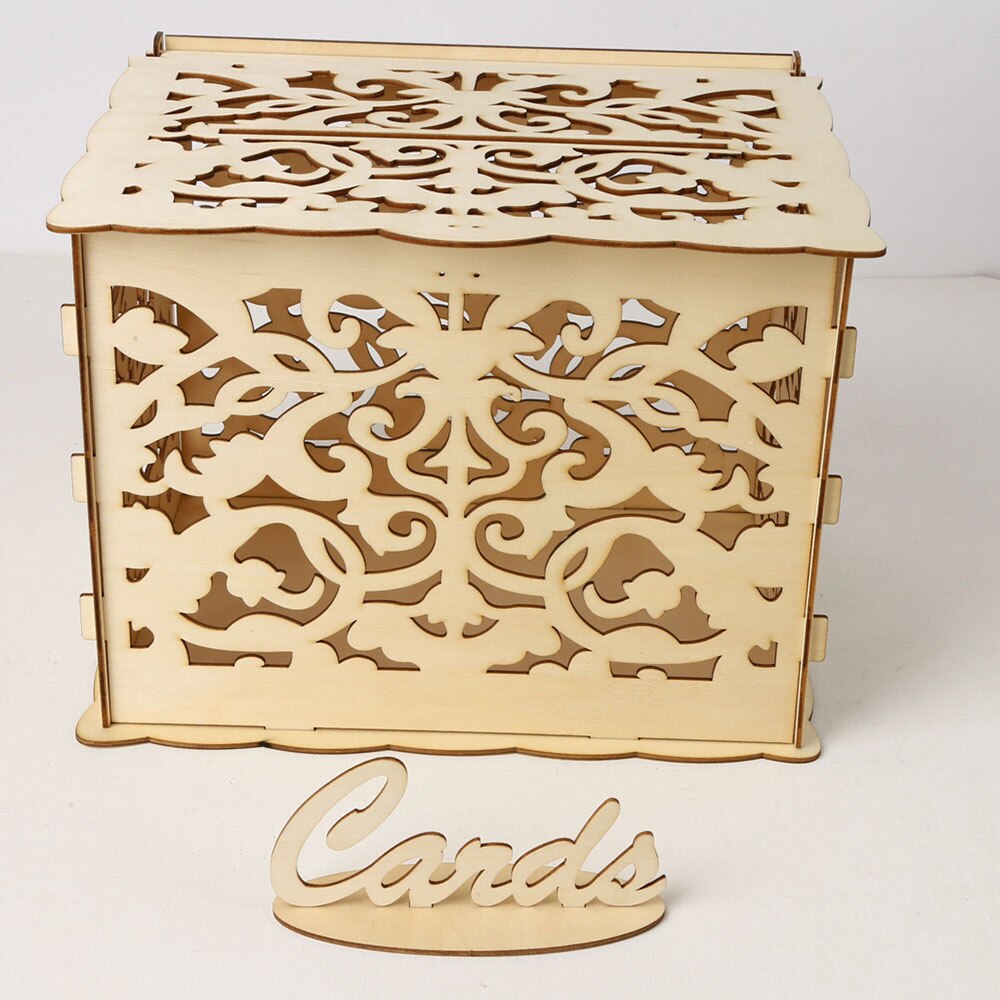 Houten doos voor trouwkaarten, bruiloftbenodigdheden, doe-het-zelf, paar, hert, vogel, bloemenpatroon, raster, visitekaartje, houten doos: Jm01374 grote
