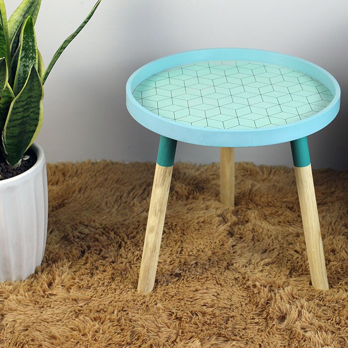 Nordisk frisk mini sofabord cafe træ lavt lille bord stue borde kaffe sideborde møbler rundt bord: Blå