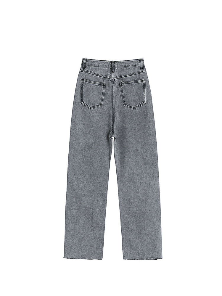 High Waist Grey Ripped Jeans Women Streetwear Baggy Harajuku Wide Leg Jeans Female Trousers 2022 Vintage Straight Long Pants