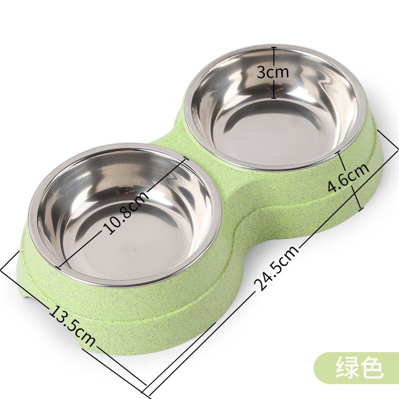 Recipiente de alimentación para mascotas de acero inoxidable, cuenco de agua para comida de dos mascotas, cuenco antideslizante para perros y gatos, plato para comer, comedero para mascotas, accesorios para perros: green