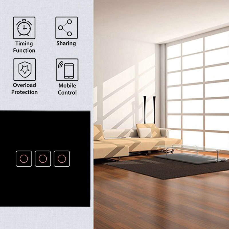 1/2/3 Gang Wireless Wifi Smart Wall Switch Tempered Glass Light Switch APP Control Voice Control Work For Alexa Google Home