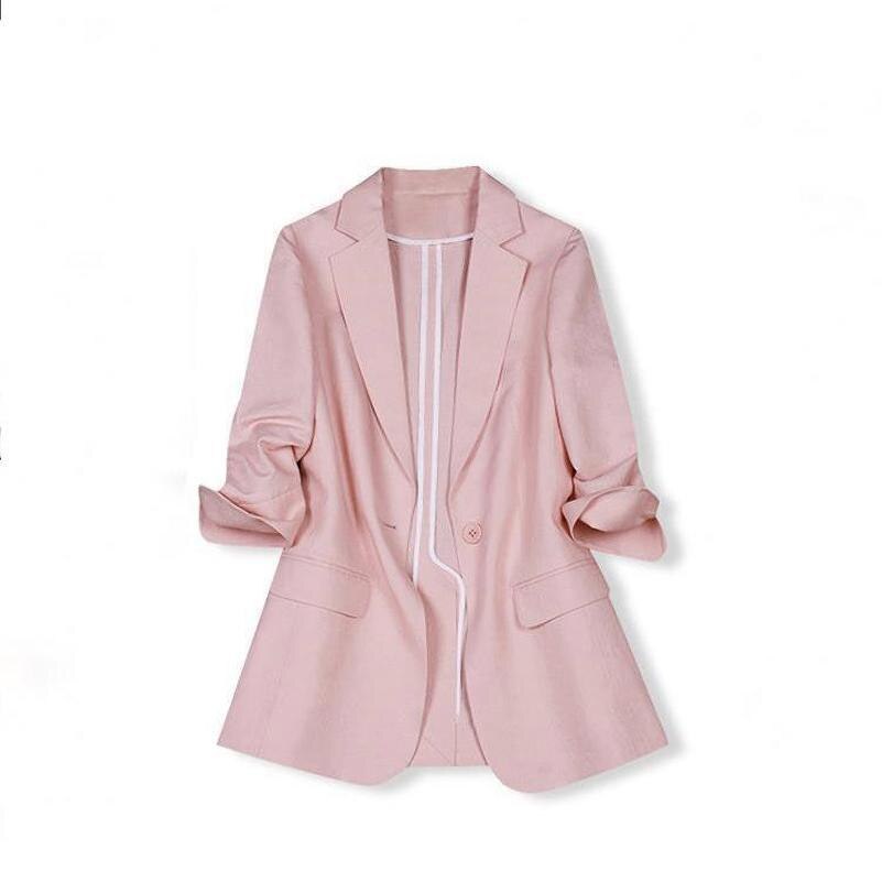 Chaqueta pequeña rosa para mujer, traje fino de manga 3/4, estilo, verano,: XL