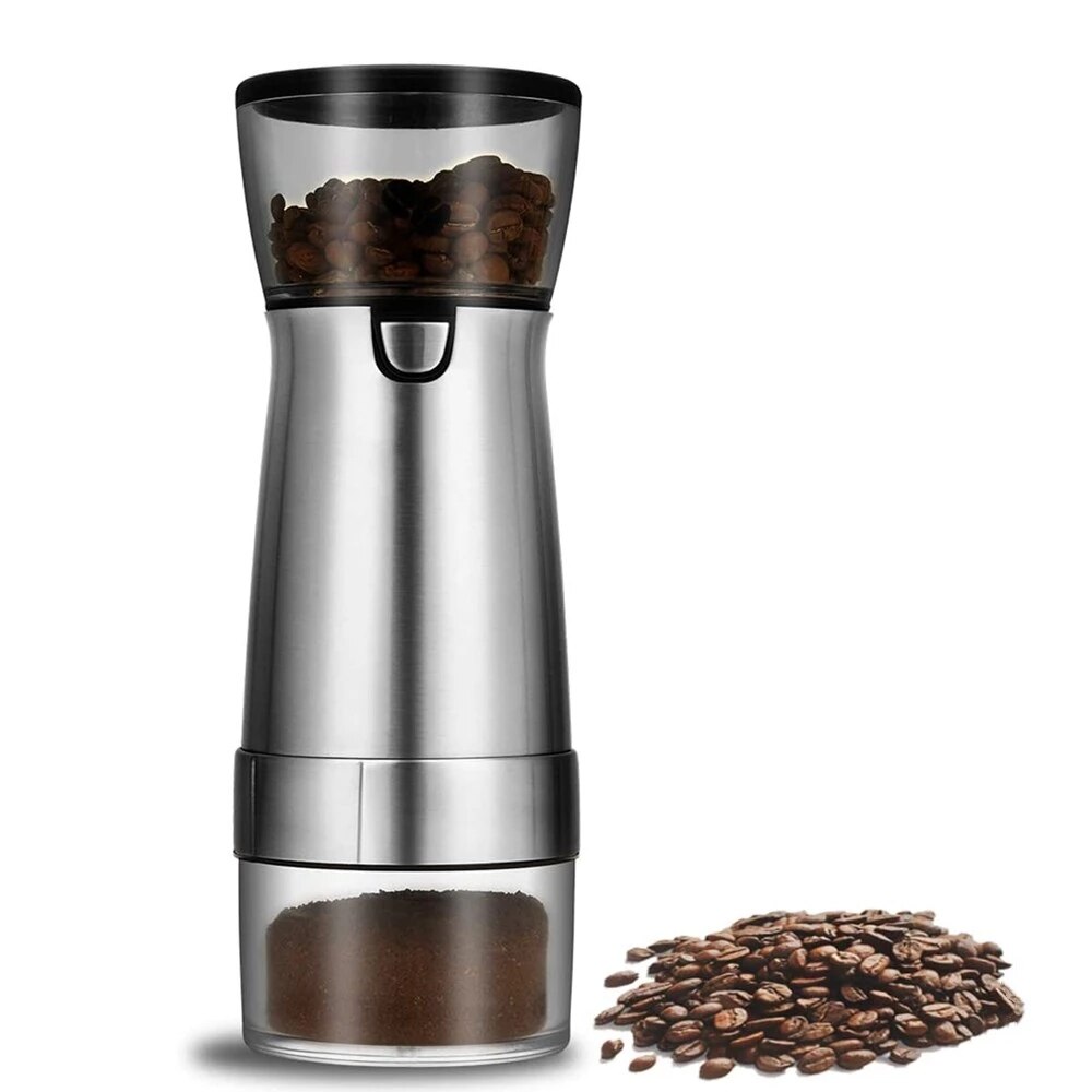 USB Rechargeable Coffee Grinder Electric Stainless Steel Adjustable Hand Grinder Coffee Machine Coffee Bean Grinders Kitchen Too: Silver