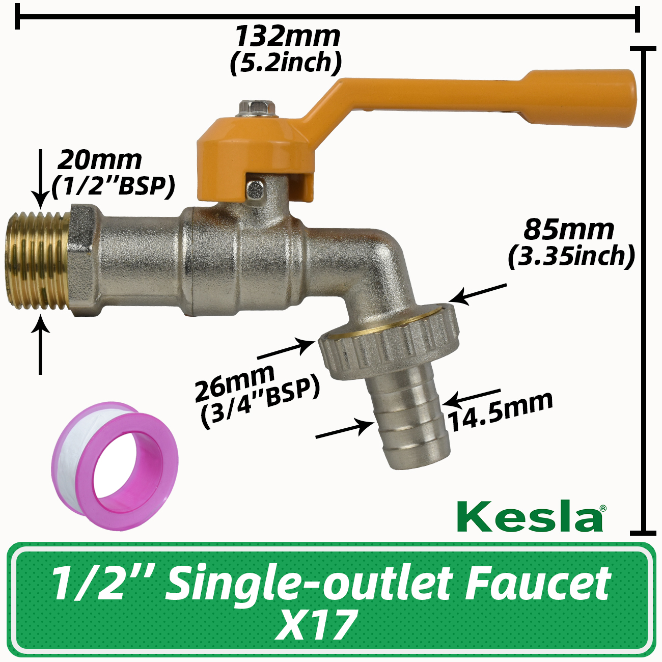 Garden 1/2'' 3/4'' Brass Water Faucet Water Splitter 1-Way 2-Way Connector Coupling Adapter Valve Switch Irrigation Tap Replace: Silver