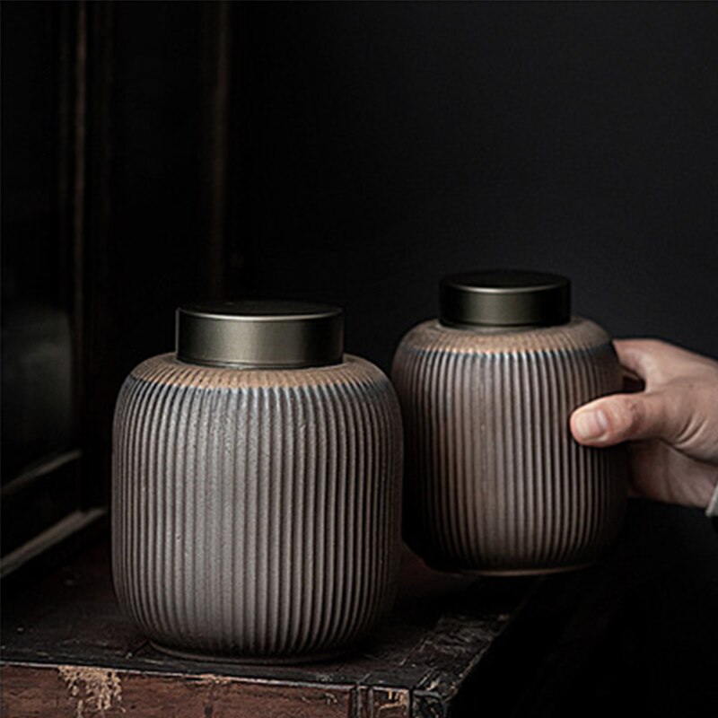 Ceramic Tea Caddy Large Household Retro Imitation Wood-fired Porcelain Cans Tea Warehouse Sealed Tea Cans Tea Packaging Box