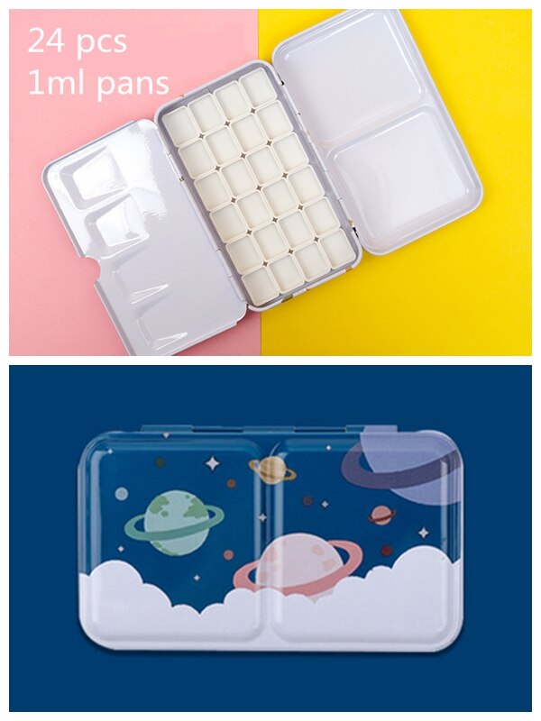 Artist Watercolor Paint Palette Empty Painting Storage Tin Box Iron Paint Tray with Half Pans Painting Supplies: Design 8