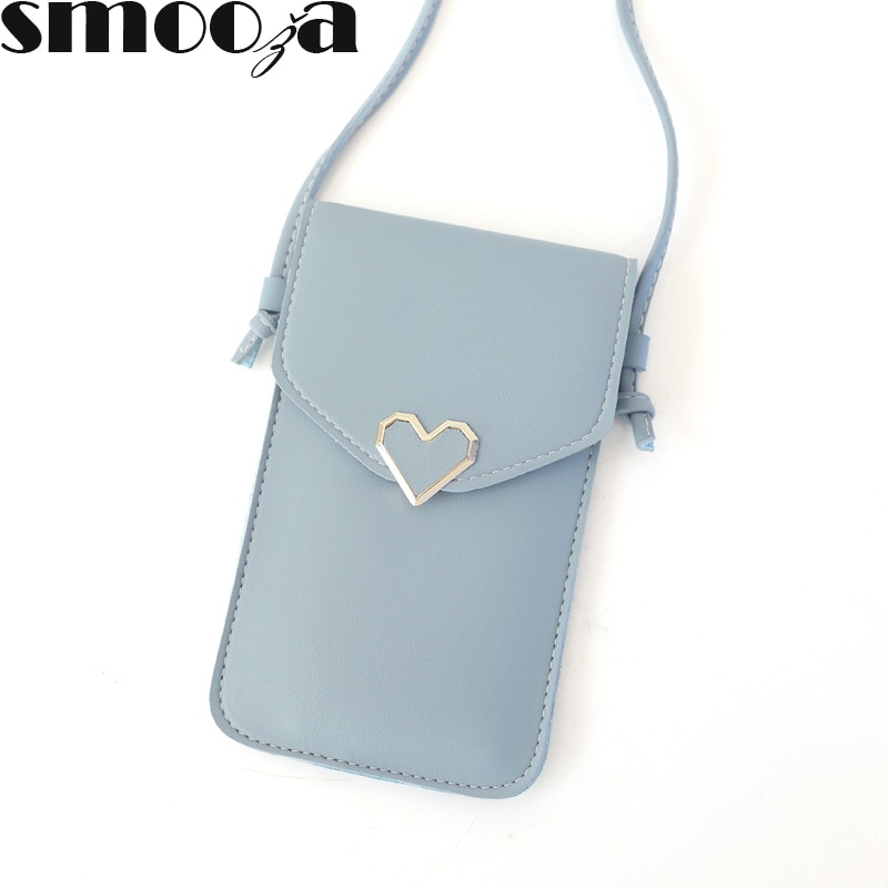 Smooza feminino decoração em forma de coração transparente tela de toque simples retro saco do telefone móvel 2020 novo estudante fivela pequeno saco