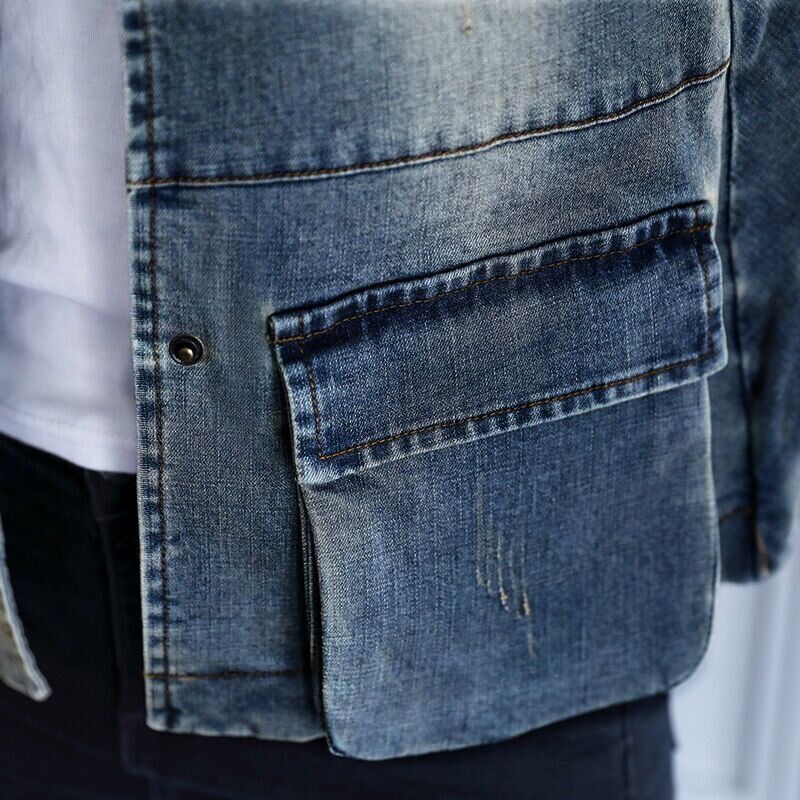 Chaqueta vaquera holgada de manga larga para mujer, abrigo informal Vintage con cuello levantado, ropa de calle, primavera y otoño,