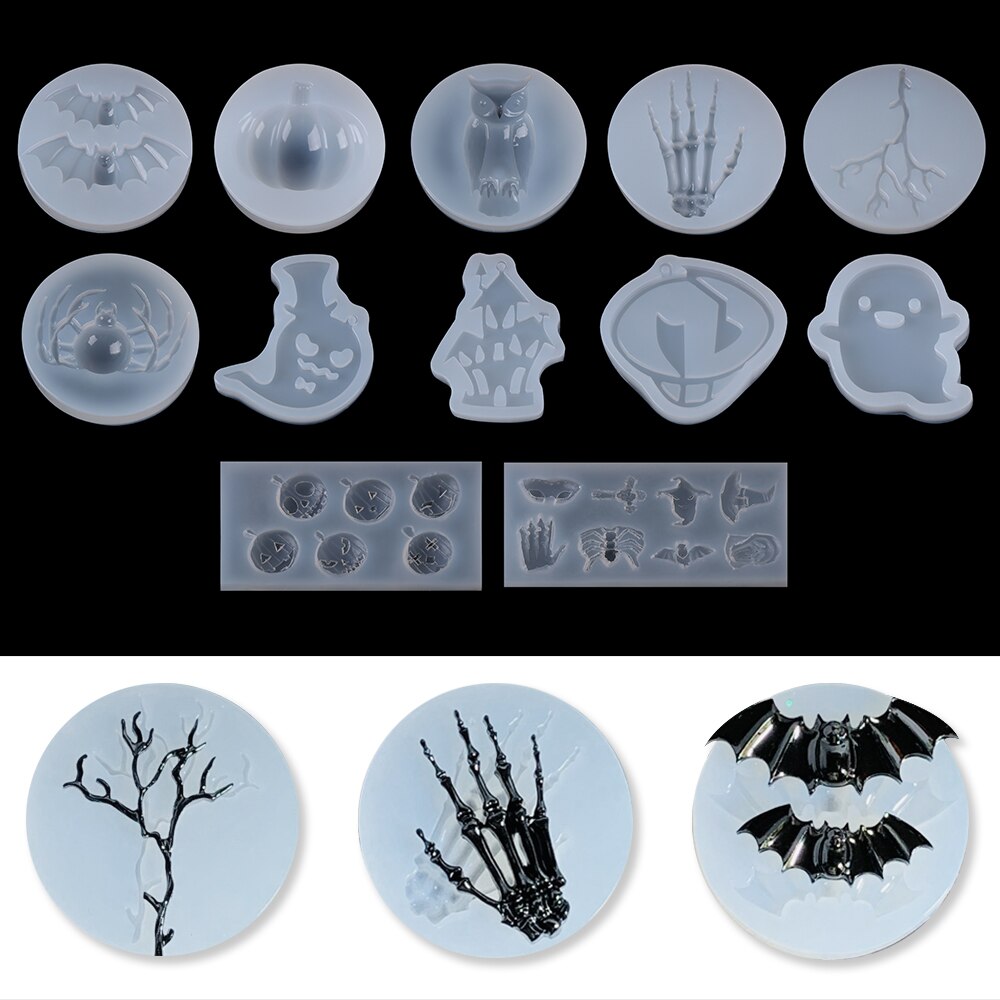 Happy Halloween Silikon Formen Halloween Harz Form Schädel Hand Bat Geist Form Casting Formen Schmuck Keychain Herstellung Liefert