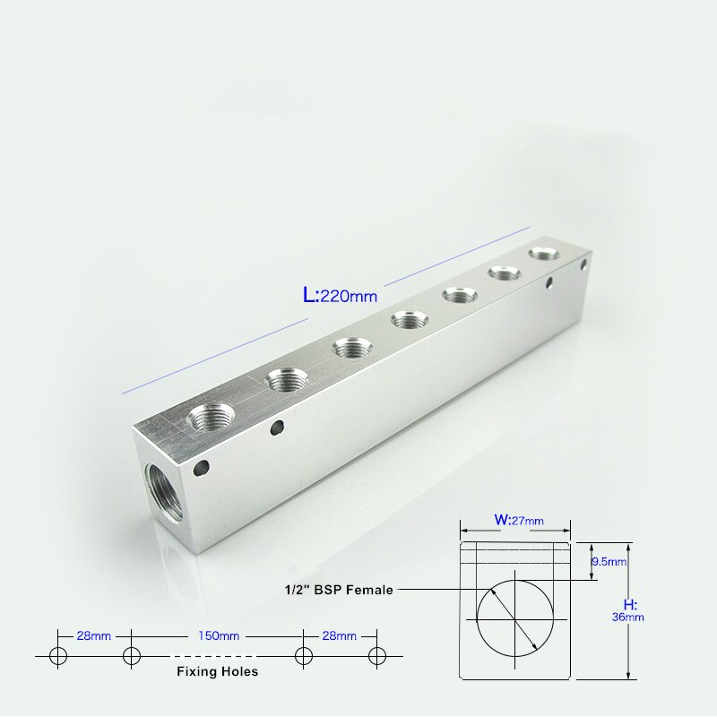 1/4 "1/2" BSP kobieta 27x36mm aluminiowy rozdzielacz pneumatyczny rozdzielacz blokowy szybkie złącze dystrybutor sprężarka powietrza montaż: 7 droga 9 Port