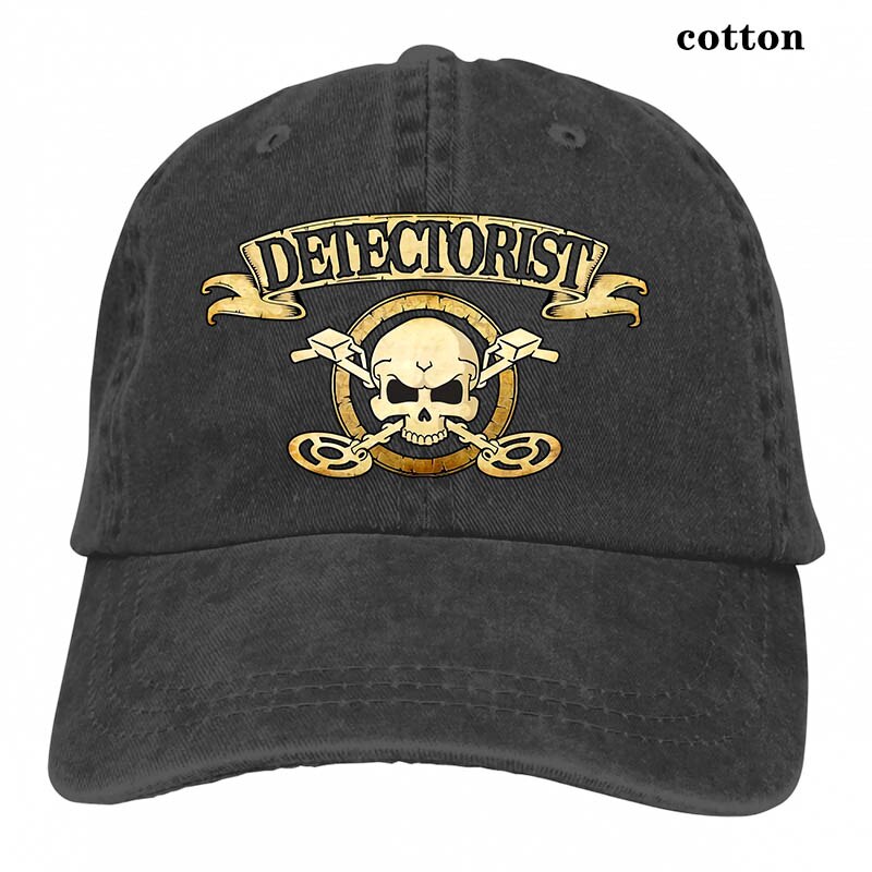 Men detectorist skull & crossbones Metal detector Treasure hunter 2 sided cotton badge Baseball cap men women Trucker Hats: 3-Black