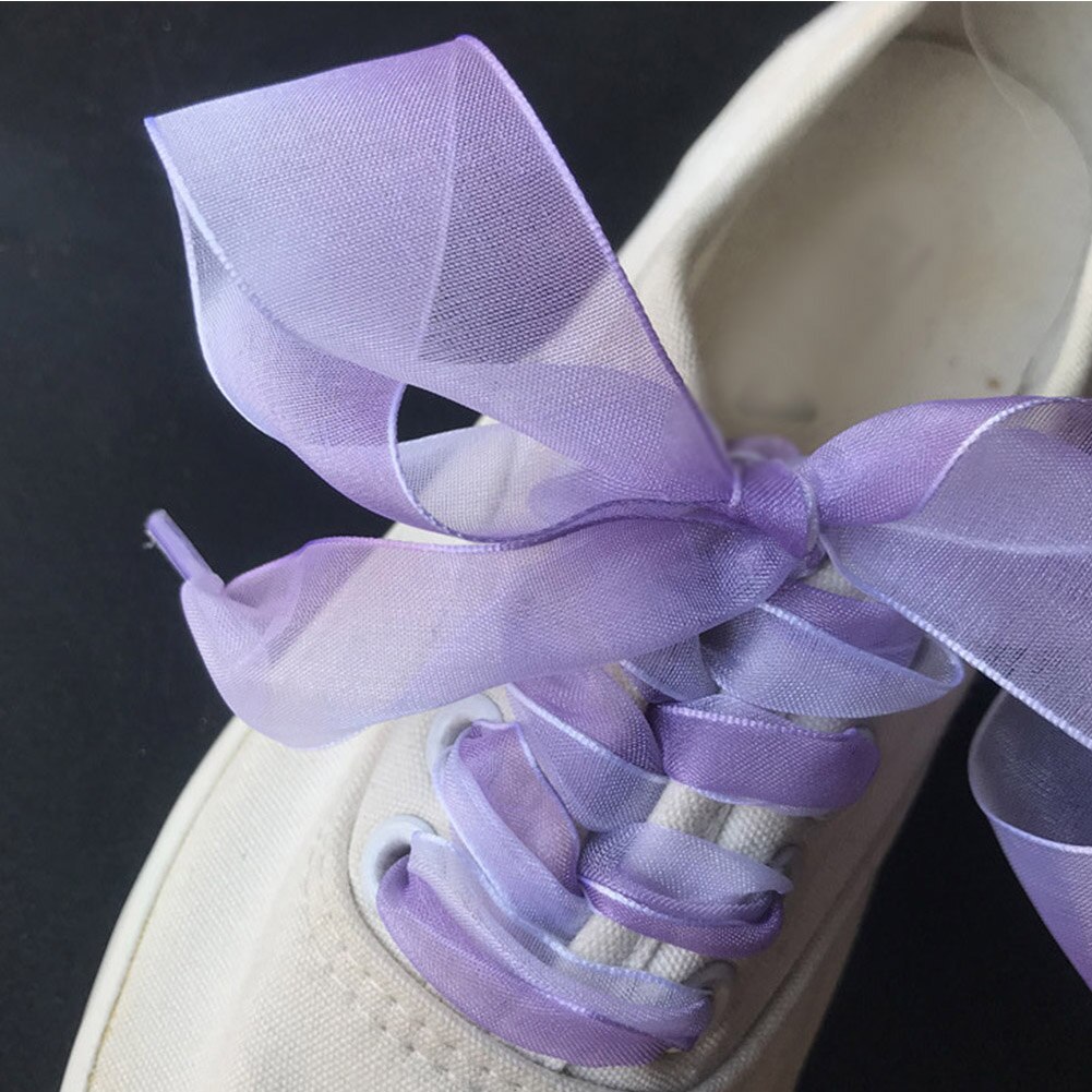 1 Paar 2.5Cm Breed Organza Lint Veters Sportschoenen Sneakers Strik Platte Schoenveters Gradiënt Kleur Doorschijnend