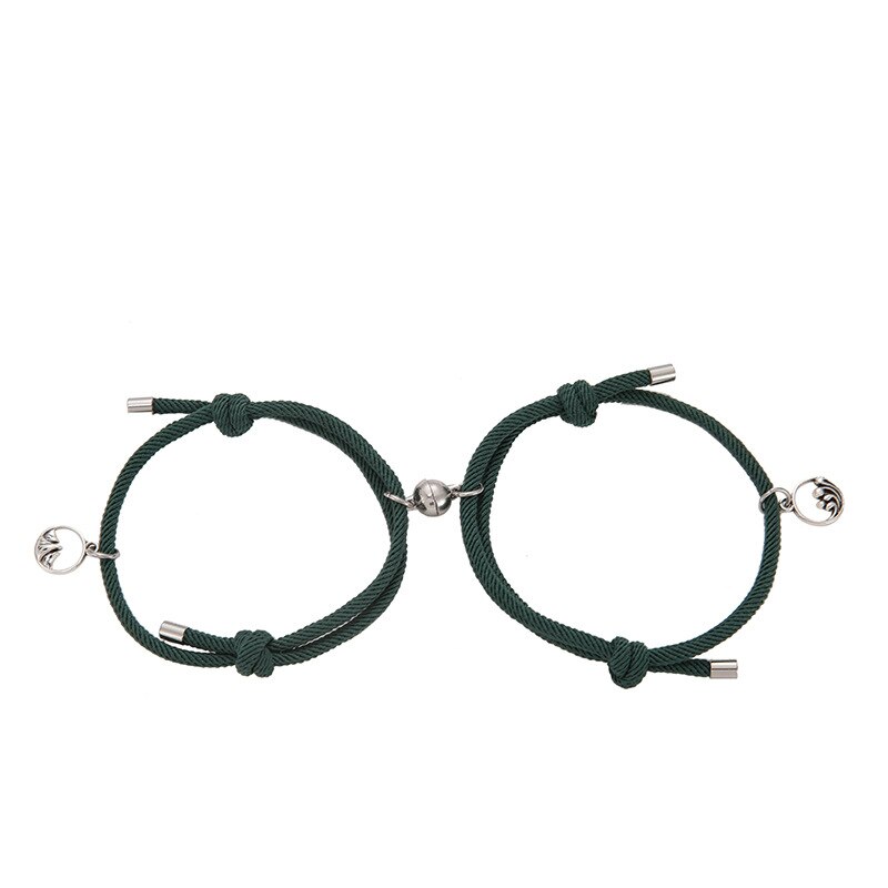 2Pcs/Set Steel O-Shaped Magnet Adjustable Bracelet for Couple Stainless Steel Charm Attractive Men and Women Valentine'Day: dark green