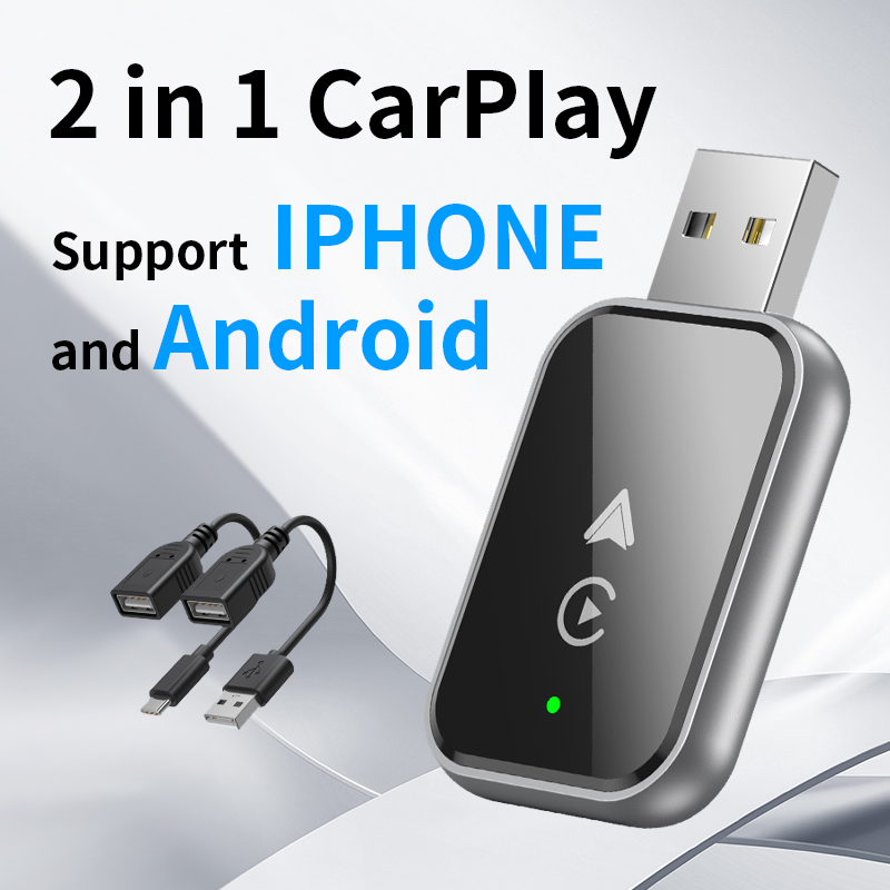 Draadloze CarPlay-adapter voor iPhone, 2 in1 bedraad naar draadloze CarPlay, draadloze Apple Carplay-adapter met USB-C/Type-C Android Auto: WHITE
