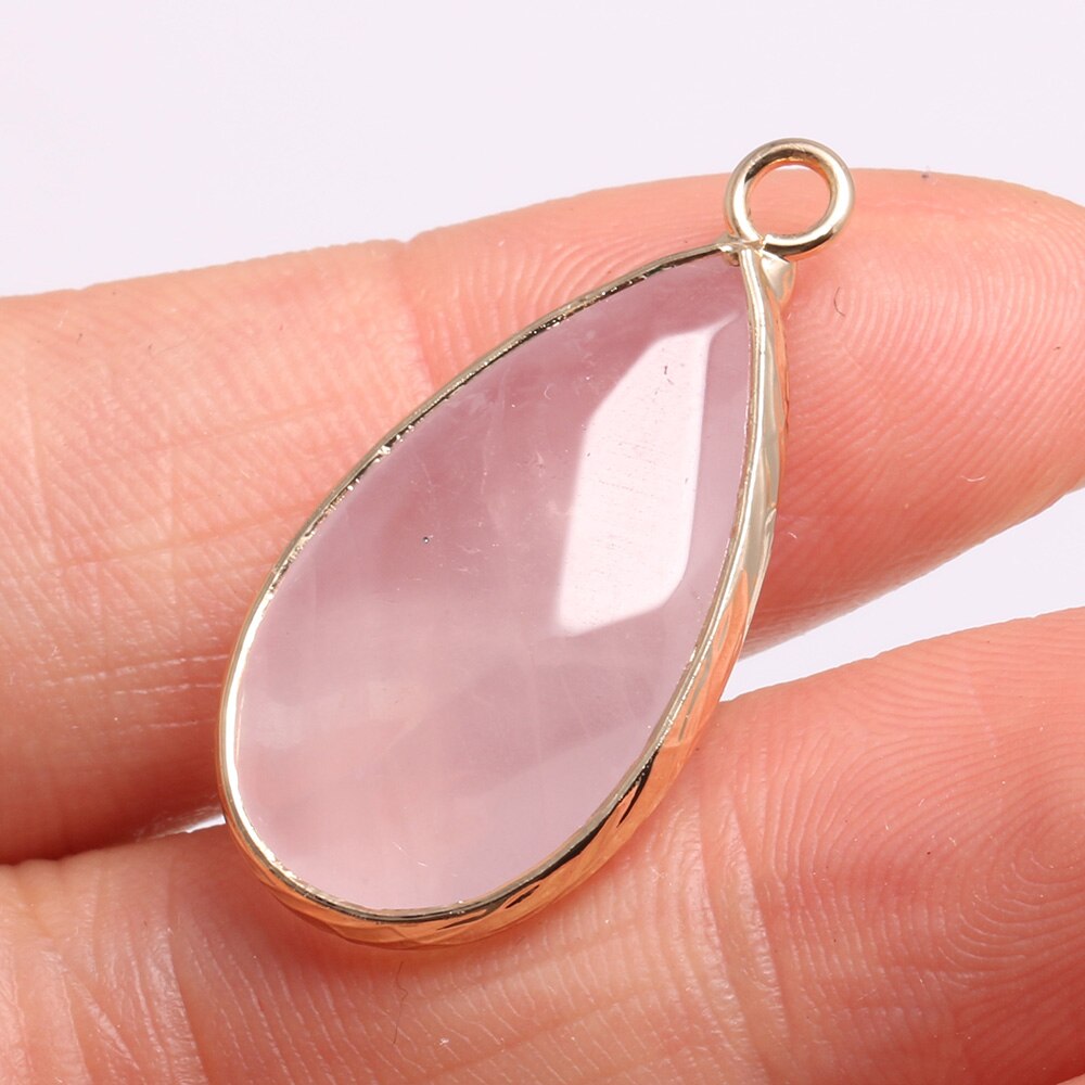 2Pcs Naturale di Pietra Del Pendente di Goccia Dell'acqua Lapis lazuli Pendente per Monili Che Fanno Fai Da Te Orecchino Collana Accessori 16x30mm: Rose Quartz