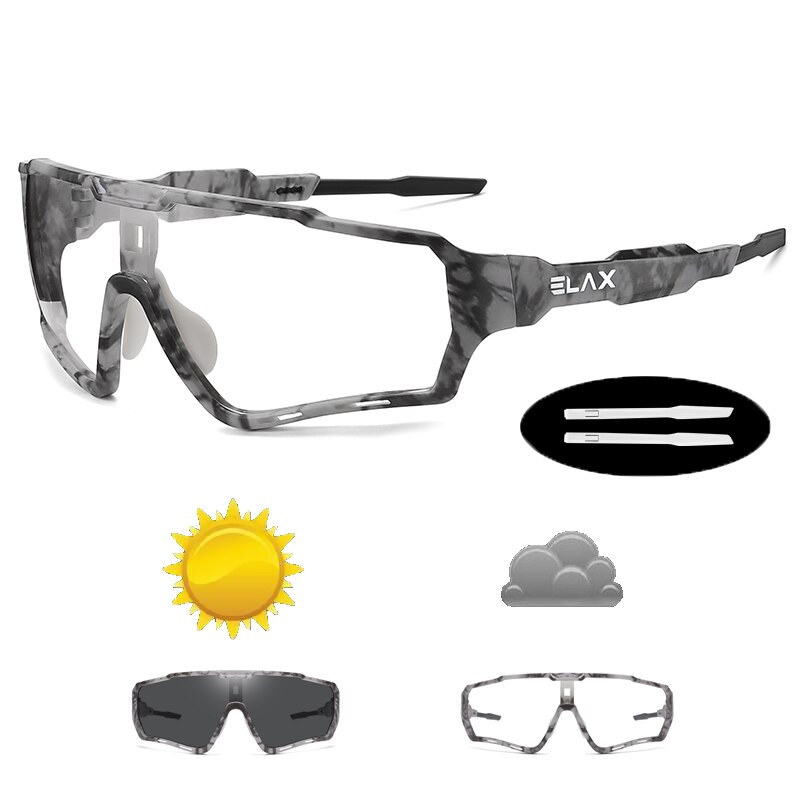 ELAX Gloednieuwe Stijl Meekleurende Zonnebril Sport Mannen Vrouwen Mtb Fiets Brillen Fietsbril: Paars