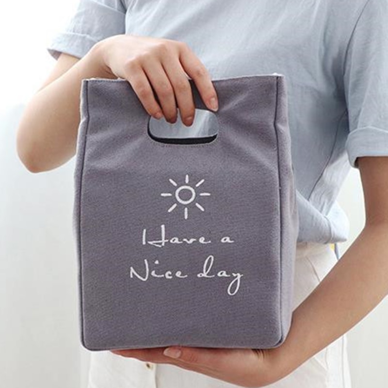 Cotton Canvas Lunch Box Insulation Bag Picnic Bag Simple Letter Type Large Capacity Multi-Purpose Cloth Bag Foods Organizer