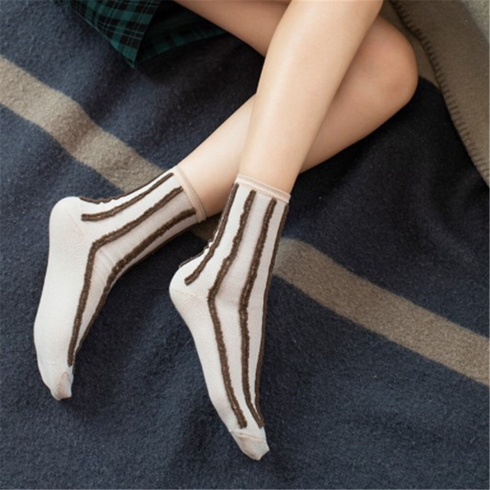 Socks On Both Sides Wearing Vertical Stripes Cotton Women's Tube Socks College Wind Warm Socks