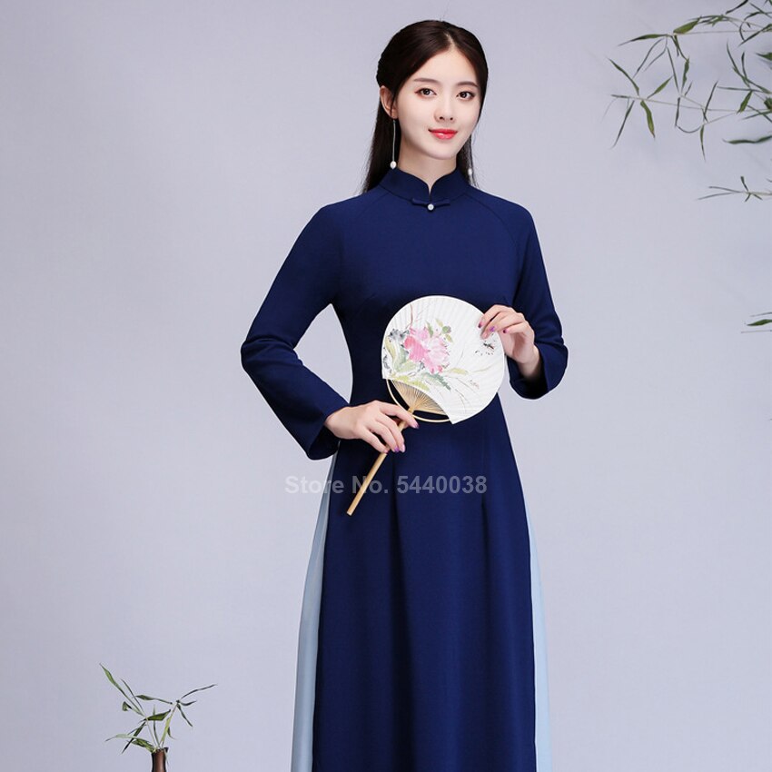 Vestido oriental vietnã ao dai apertado chefeminino qipao vestido tradicional chinês fantasia roupa de ano novo