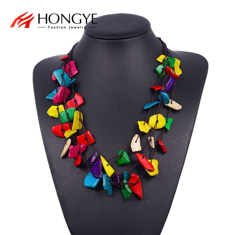 HONGYE For Women Jewelry Bohemian Necklaces Handmade Hand Woven Multi Line Collier Long Wood Tassel Beads Statement