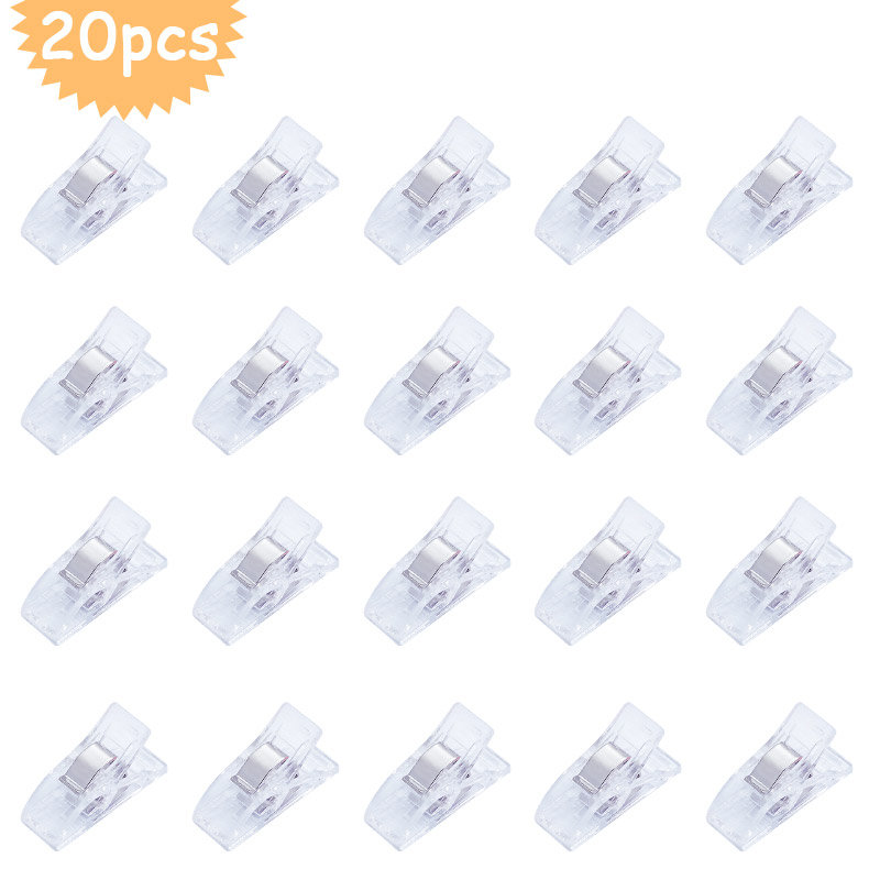 MIUSIE 20 Pcs Multicolor Plastic Clips Patchwork Hemming Clips Fabric Clamps Household Sewing Accessories Set: transparent