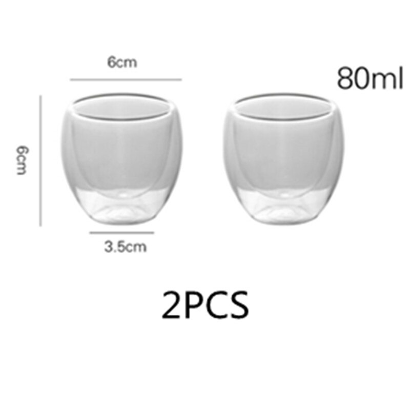 Dobbeltvegget Glasskopp Sett 80-450ml - Håndlaget Te, espresso Krus - Gjennomsiktig: 2 stk -80ml