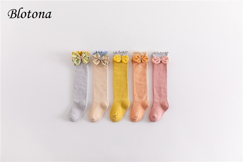 Blotona atmungsaktive kniestrümpfe für kleine mädchen, frühling, herbst, Winter, süßer stil, schleifenverzierung, fransenstrümpfe