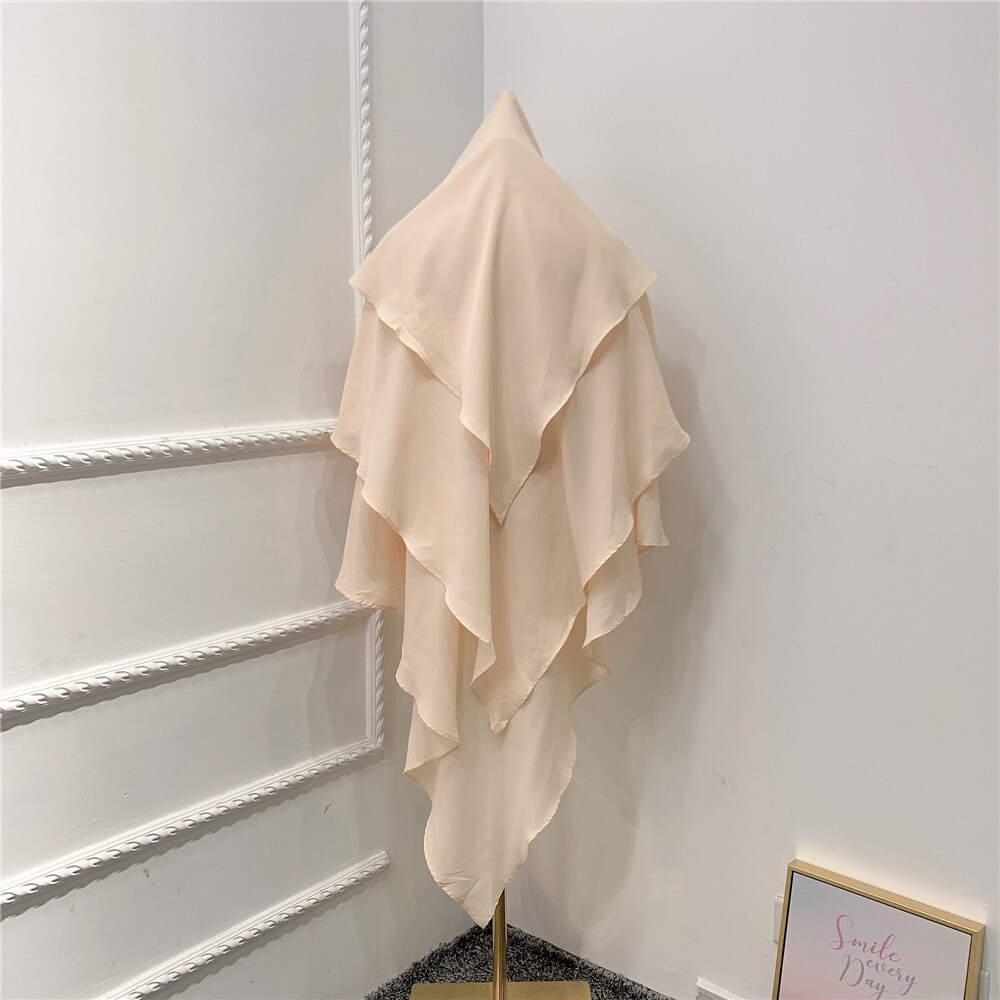 Foulard khimar trois couches à volants pour femmes, hijab, musulmane, dubaï, Turban turc, châles malaisiens, marocain: Abricot